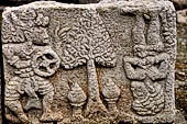 Candi Cetho - Vishnu and an ascetic hanging upside down relief placed on the ninth terrace. 